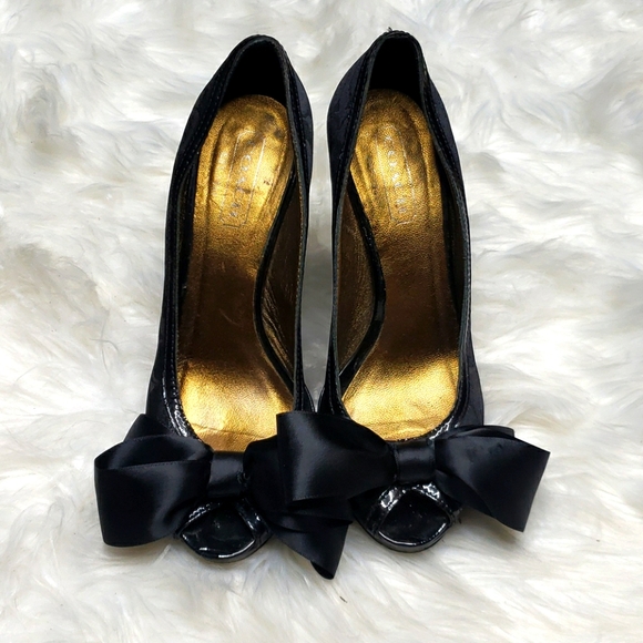 Coach Daisey Black Bow Peep Toe Heels 6.5 - Picture 5 of 10
